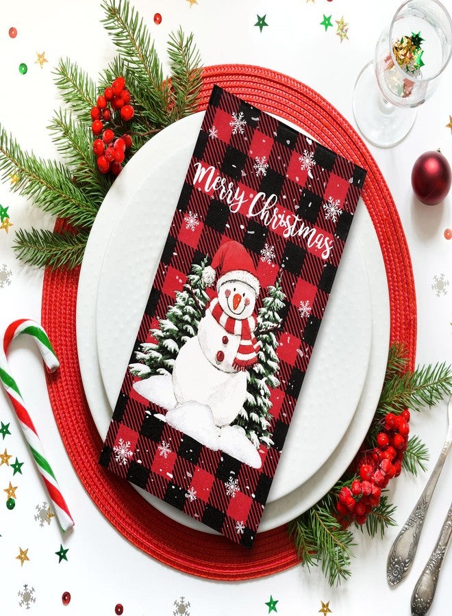 Whaline 100Pcs Winter Plaids Guest Napkins Christmas Snowman Disposable Napkins Red Black Buffalo Plaid Paper Napkins Winter Xmas Decorative Hand Towels for Home Kitchen Restaurant Tableware Decor - Image 3